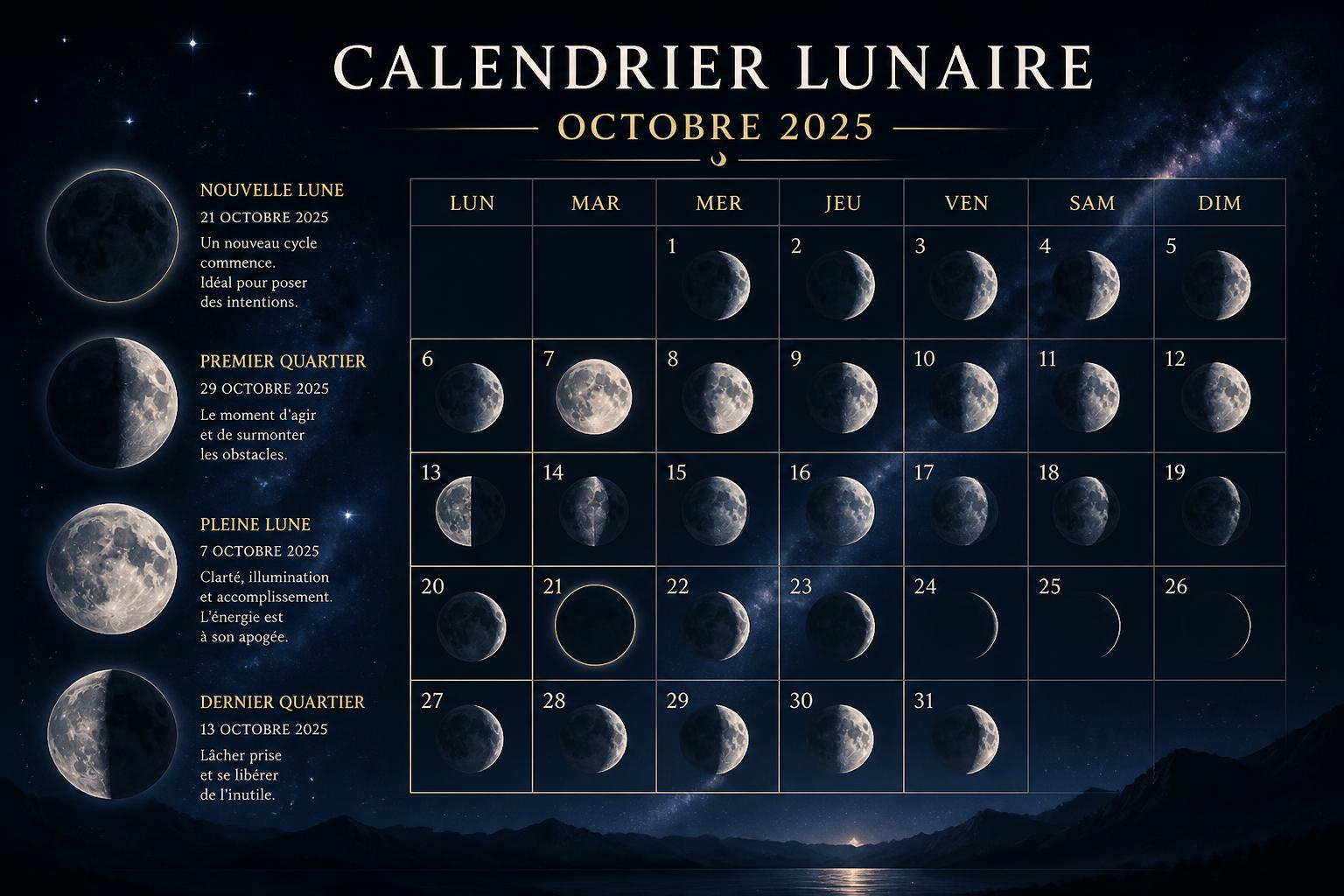 Calendrier lunaire octobre 2025 : les phases de la lune à ne pas manquer